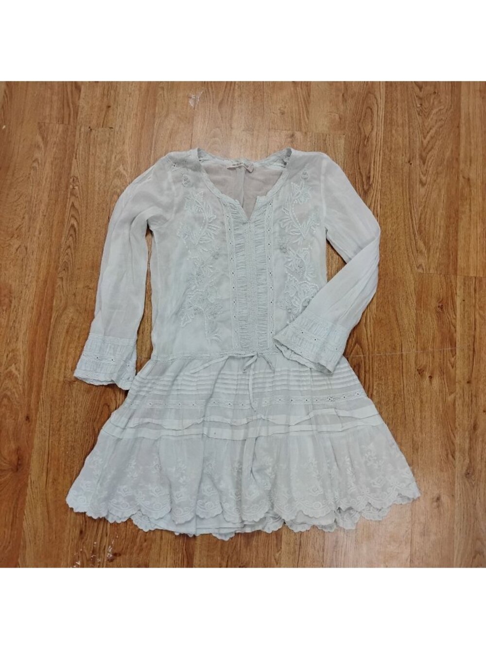 Chelsea Violet Womens M Long Sleeve Cotton Embroidered Dress Blue Fairy Coquette